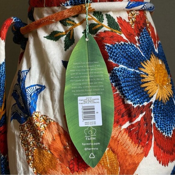 FARM RIO Linen Blend Dress Pineapple Flowers Prinr Size Small NWT - Picture 4 of 16